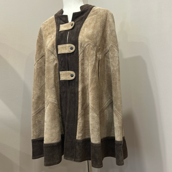 Vintage Cape Poncho Express suede cape poncho coat snap closure Free Size - Picture 4 of 16